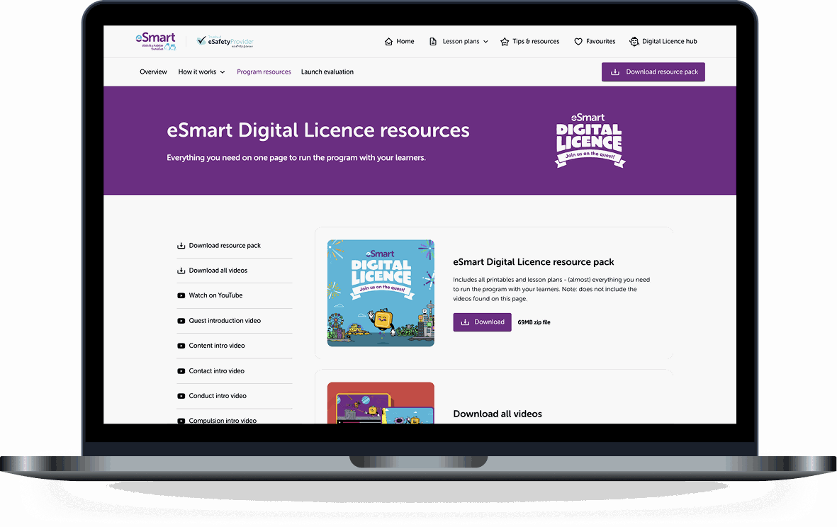 eSmart Digital Licence resource pack download library for educators