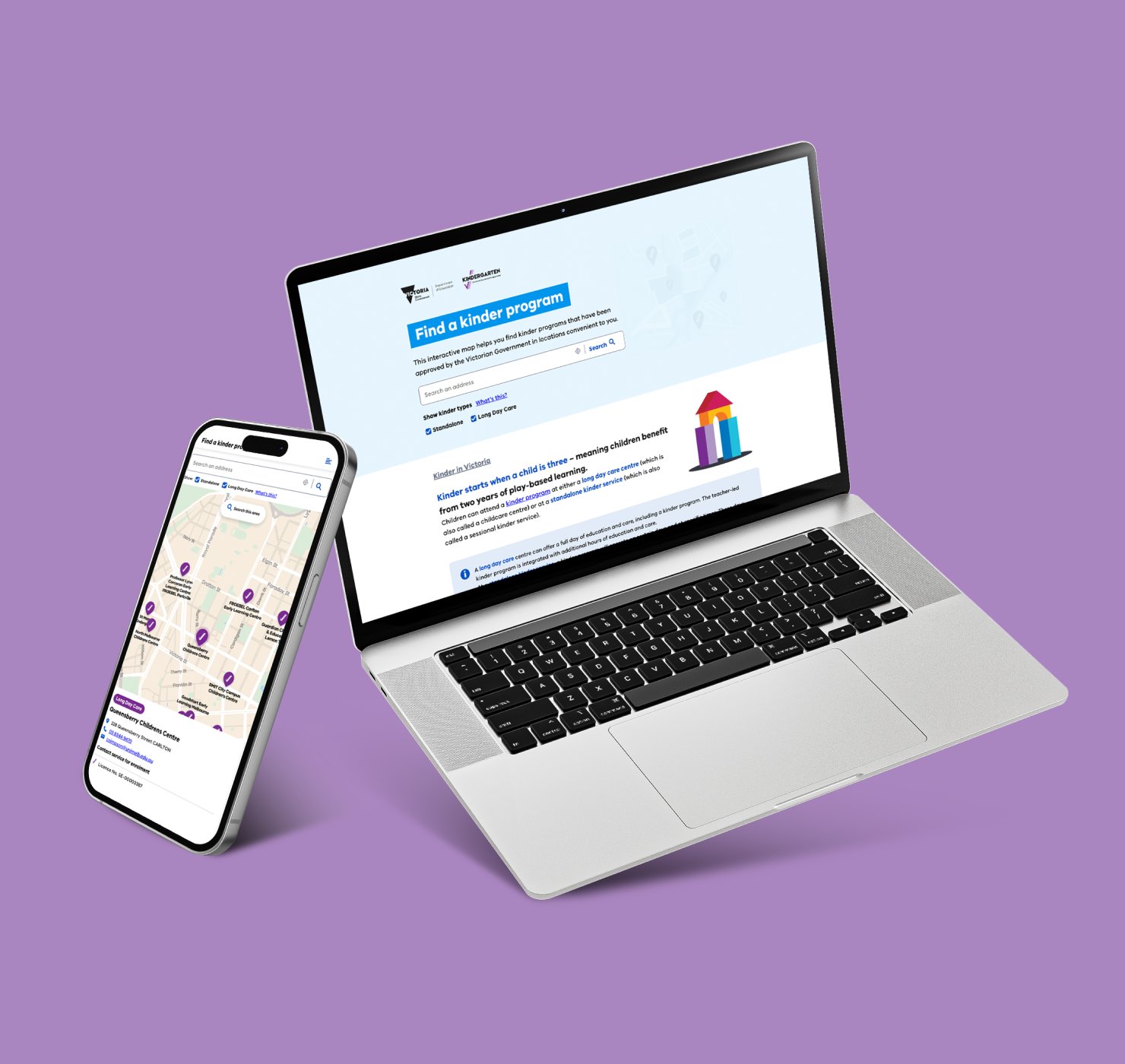 Find a Kinder program website displayed on a laptop and mobile phone