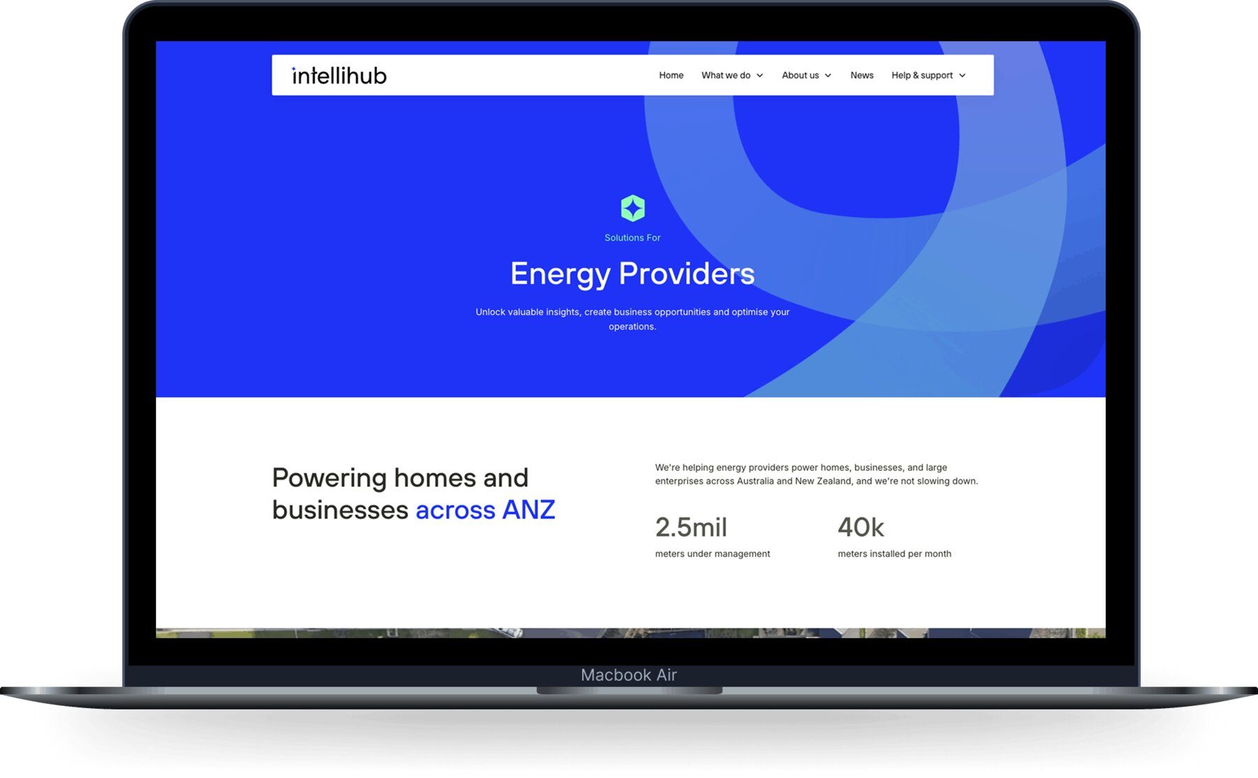 IntelliHub solutions for energy providers page powering homes and businesses across Australia and New Zealand