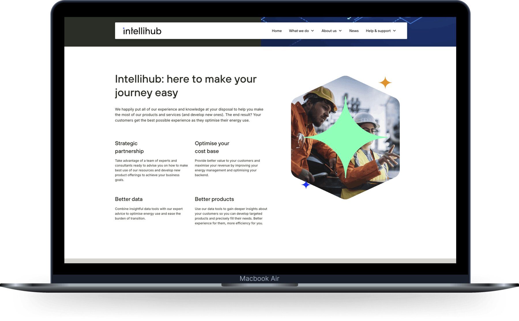 IntelliHub services overview with strategic partnership, optimise cost base, better data and better products pillars