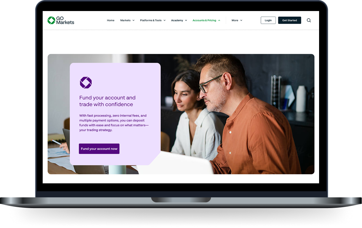 GO Markets Fund your account page on the new Webflow site