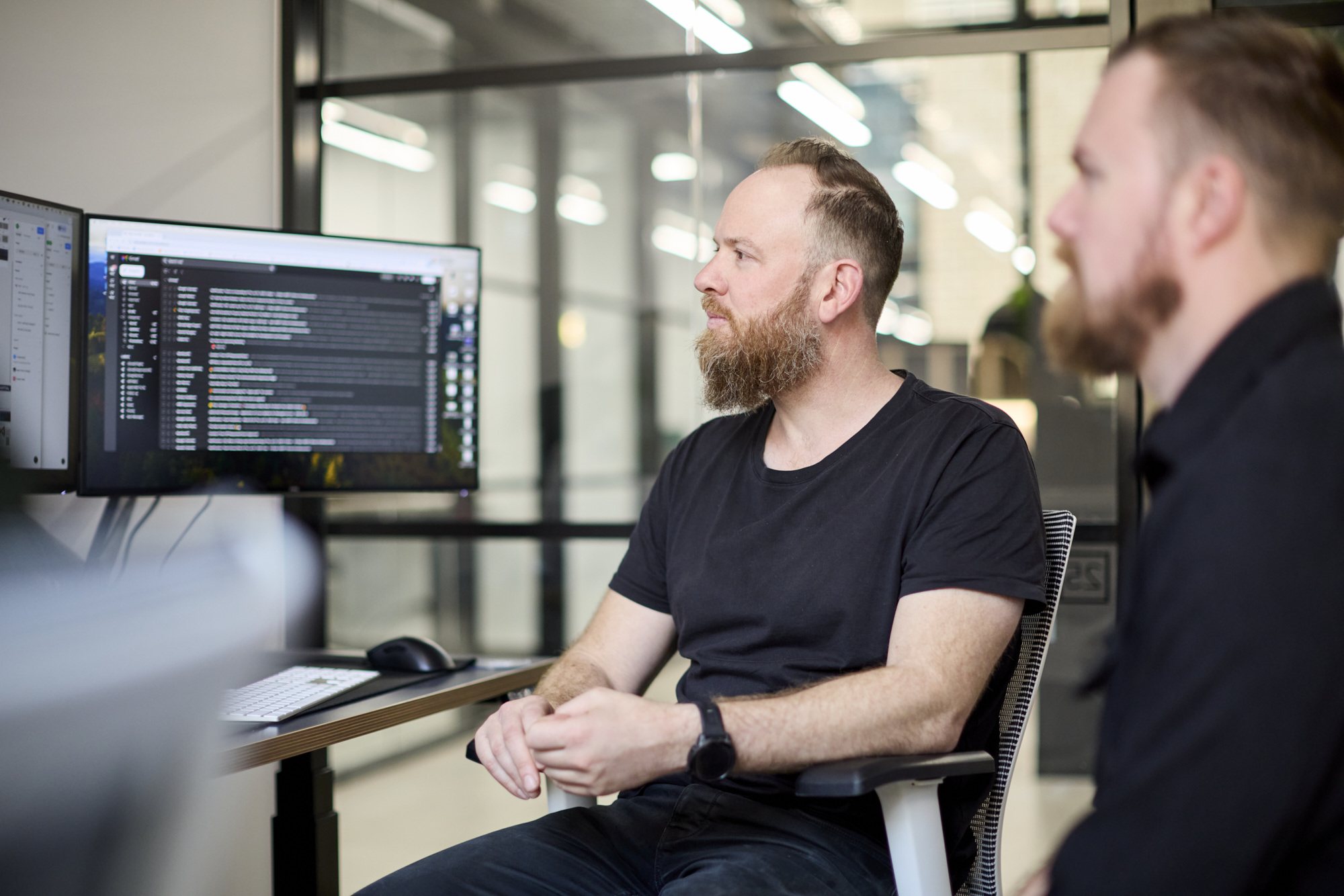 Conduct developer building software on dual monitors