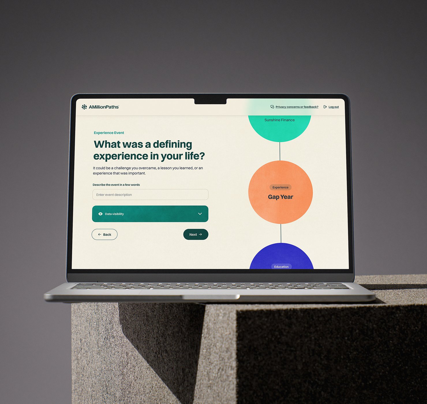 AMillionPaths platform design: an experience question screen in the career path builder