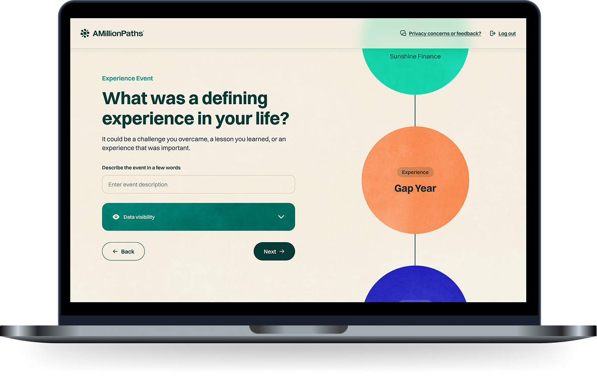 AMillionPaths screen capturing a defining career experience