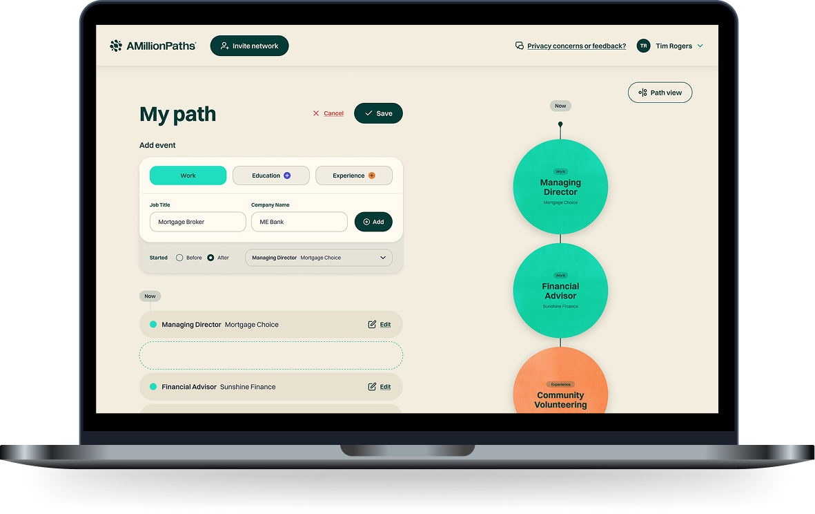 Editing a career path in the AMillionPaths platform