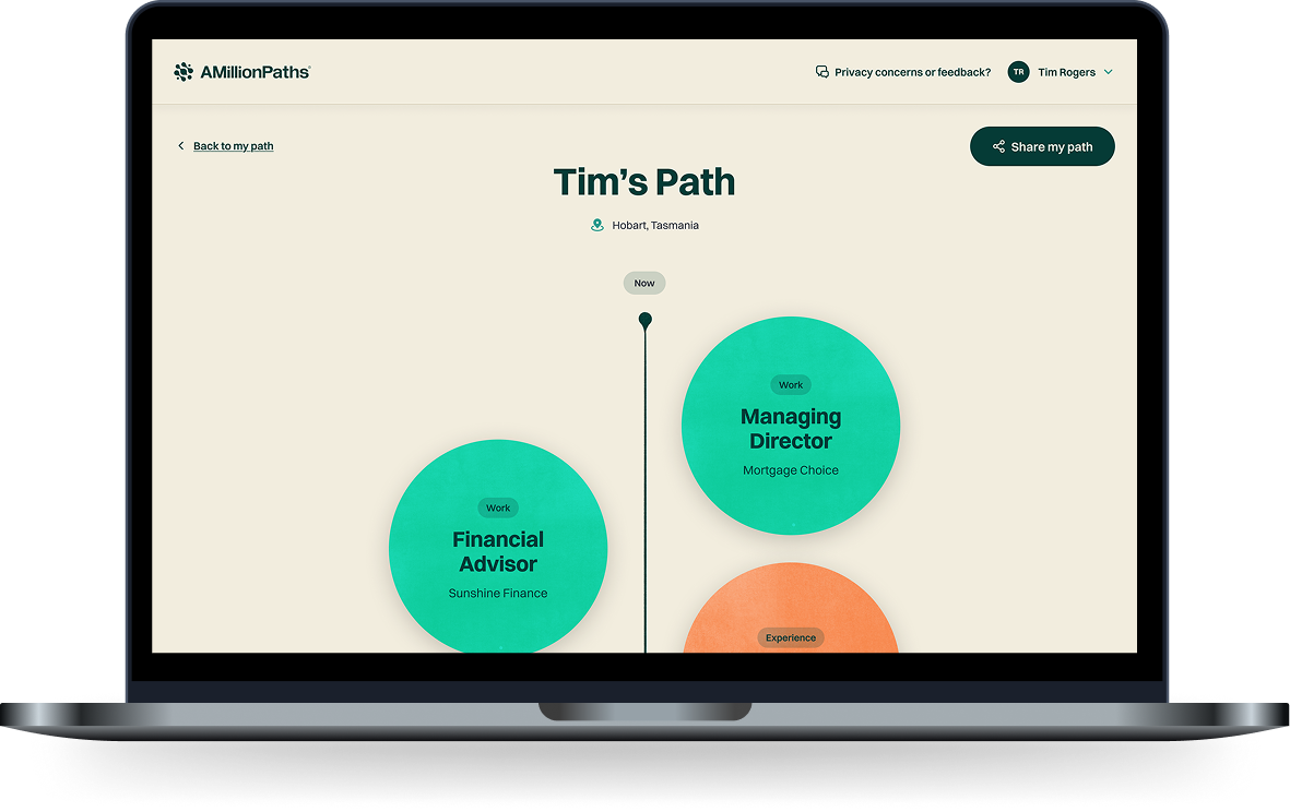 A completed career journey visualised as a path in AMillionPaths