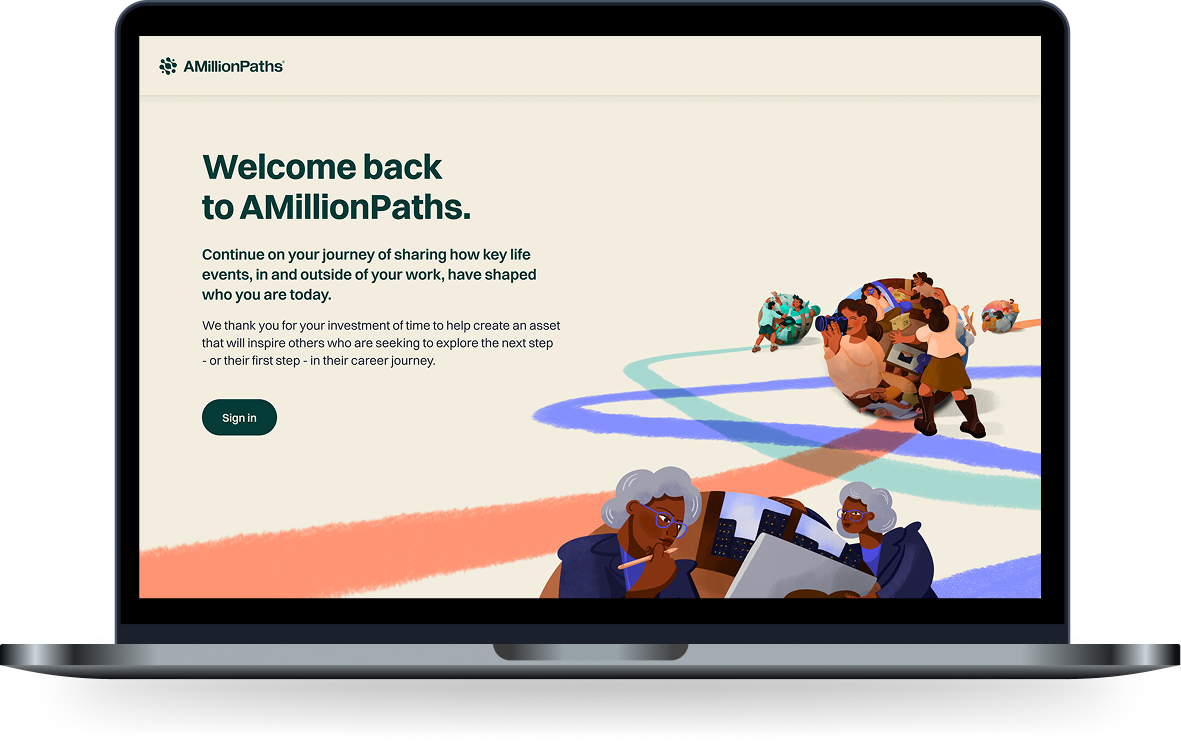 The AMillionPaths welcome and sign-in screen