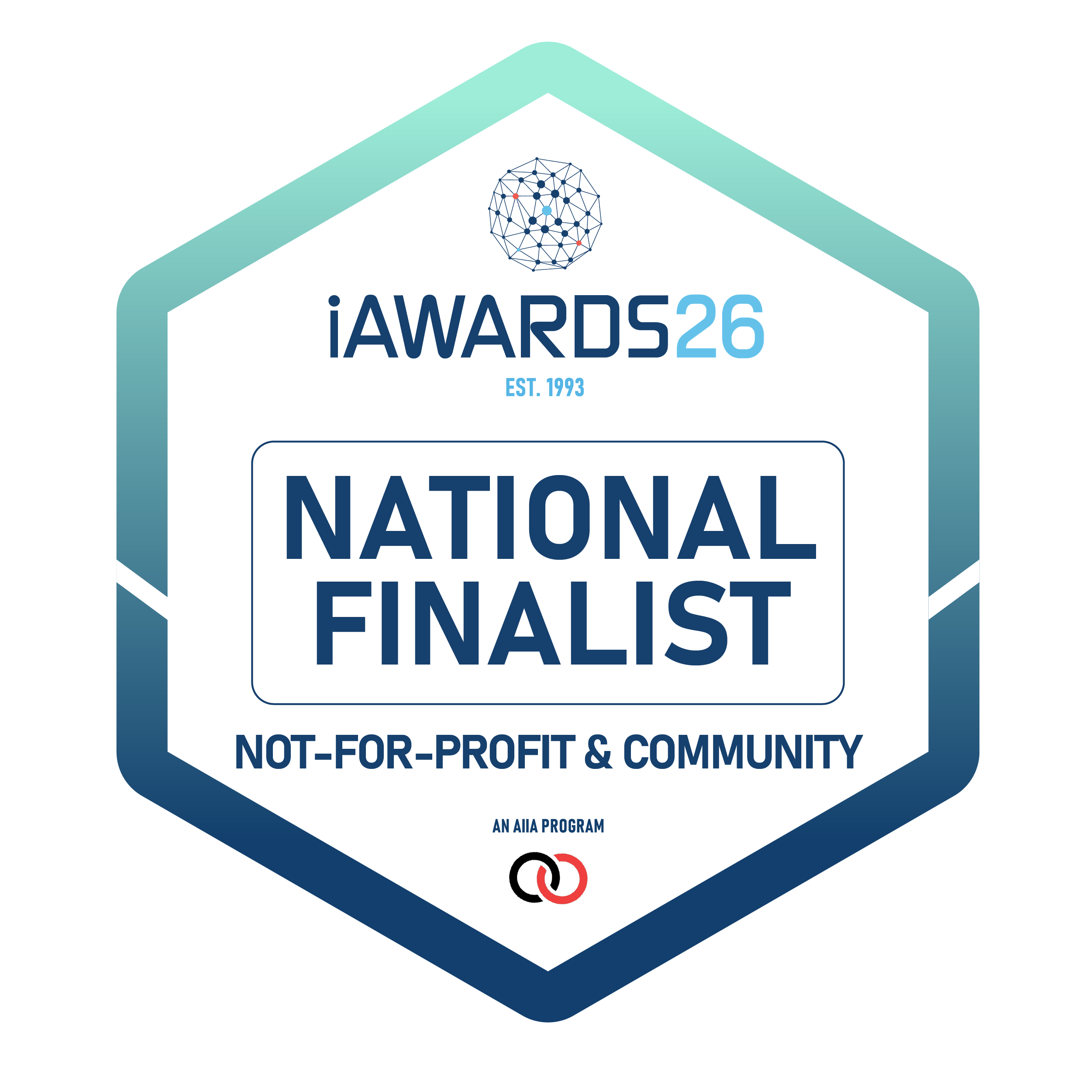 iAwards 2026 National Finalist badge, Not-for-Profit and Community category